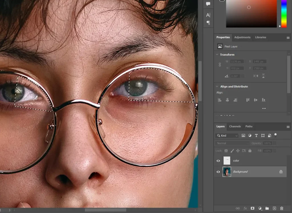 How to remove glare from glasses in Photoshop?