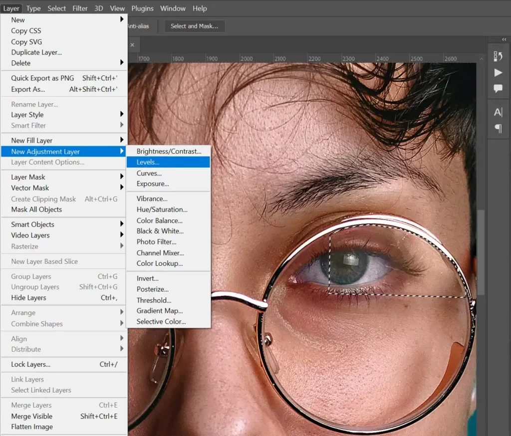 How to remove glare from glasses in Photoshop?