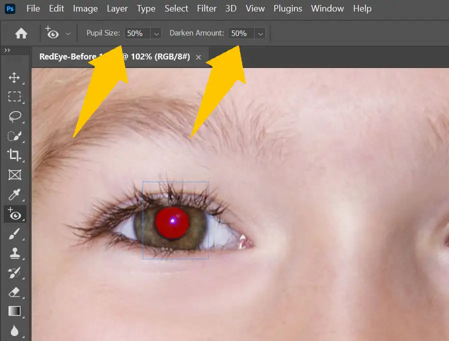 Remove red eye in Photoshop