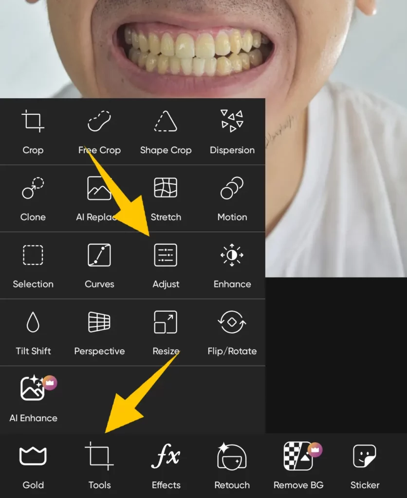 Whiten teeth in PicsArt